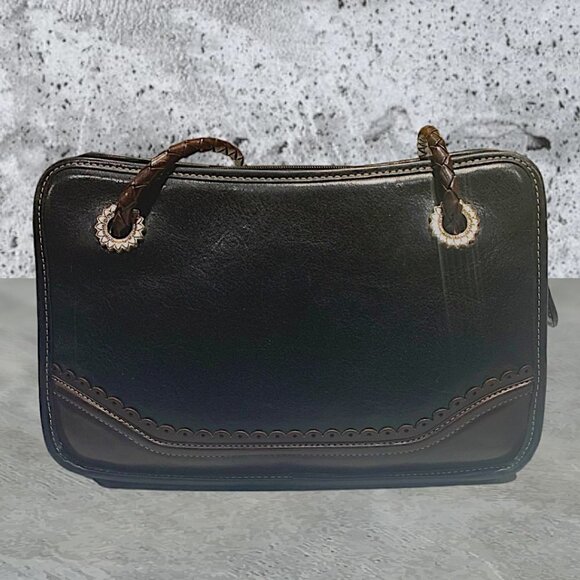 Brighton Leather Rect Shoulder Bag Purse Black and Brown Woven Straps - Picture 3 of 13